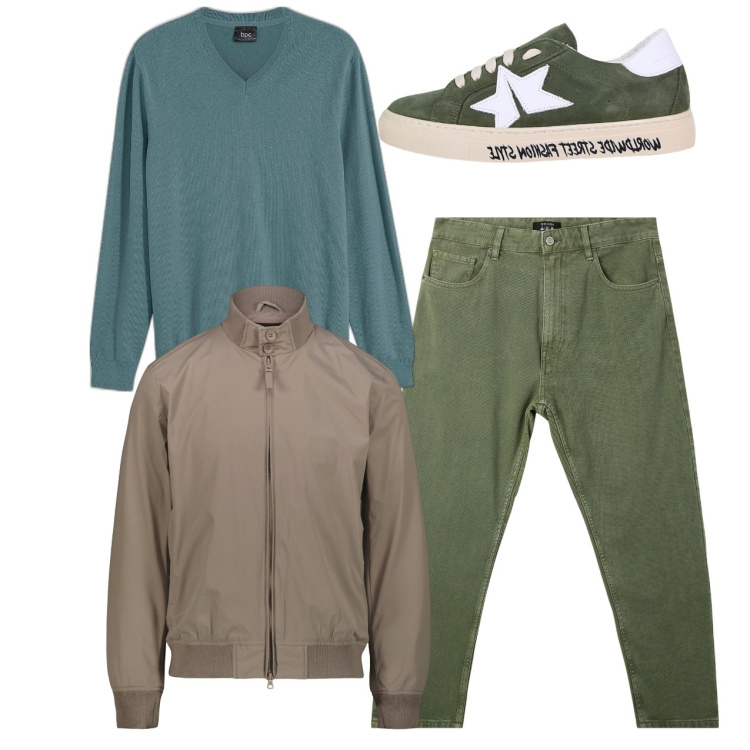 Outfit uomo - City. Stile Casual per Tutti i giorni. Abbinamento con maglieria, pantaloni, sneakers, giacche.