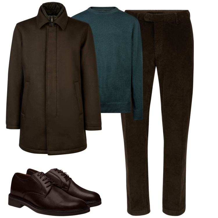 Outfit uomo - Total look #2043946. Stile Business/Elegante per Tutti i giorni. Abbinamento con cappotti, scarpe stringate, maglieria, pantaloni.