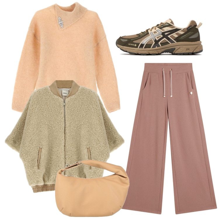 Outfit donna - Ambra. Stile Urban per Tutti i giorni. Abbinamento con borse a mano, maglieria, bomber, pantaloni, sneakers.