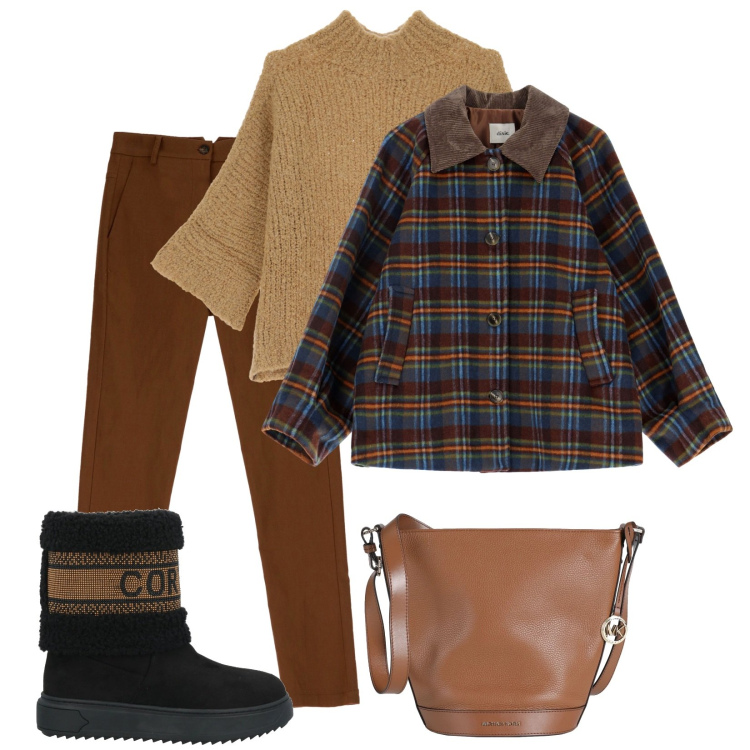 Outfit donna - Allineamenti. Stile Casual per Tutti i giorni. Abbinamento con stivaletti, borse a spalla, maglieria, blazer, pantaloni skinny.