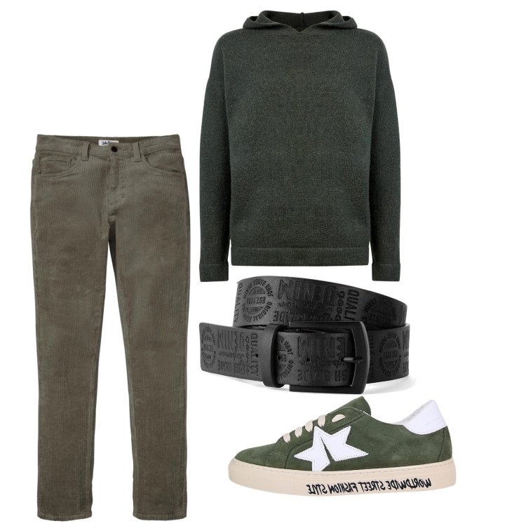 Outfit uomo - Total look. Stile Casual per Tutti i giorni. Abbinamento con cinture, pantaloni, sneakers, maglieria.