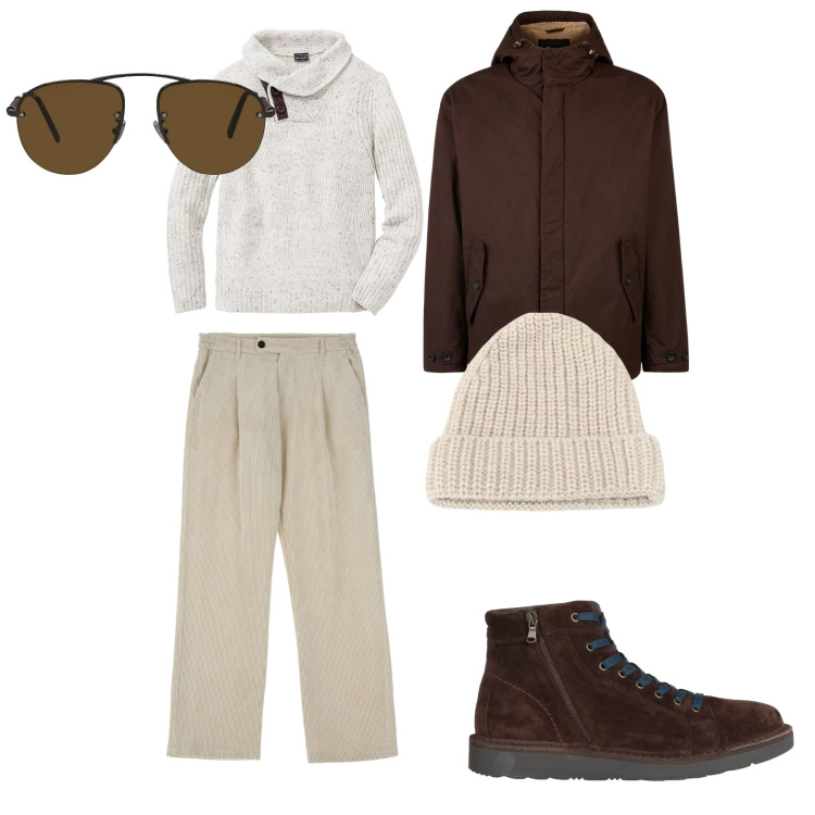 Outfit uomo - Total look #2044161. per Tutti i giorni. Abbinamento con maglieria, stivali e stivaletti, occhiali da sole, berretti, pantaloni, giacche.
