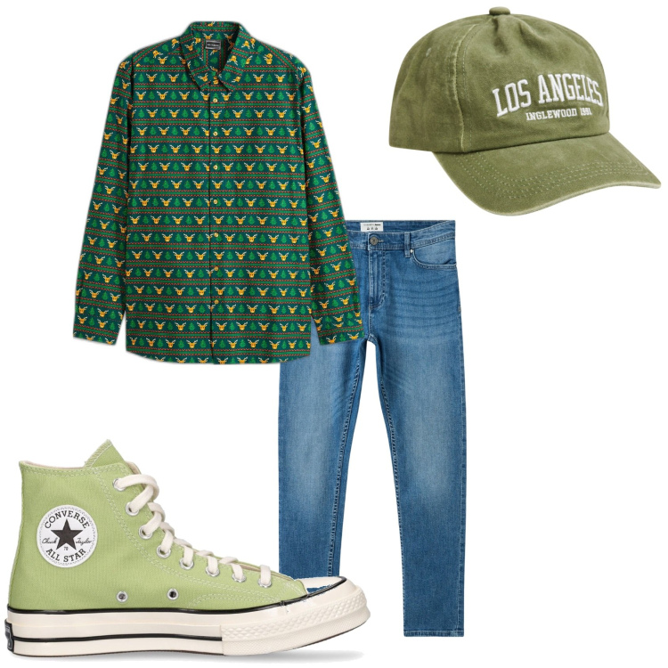 Outfit uomo - Giornata in giro. Stile Casual per Tutti i giorni. Abbinamento con camicie, jeans skinny, cappelli, sneakers.
