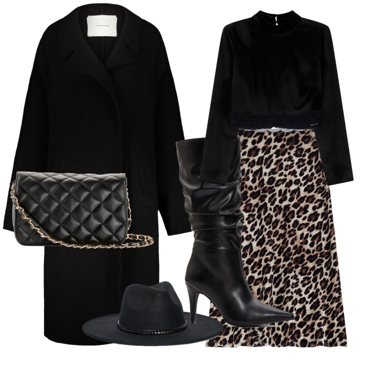 Outfit donna - City. Stile Glamour per Tutti i giorni. Abbinamento con borse a tracolla, stivali, gonne longuette, top, cappotti, cappelli.