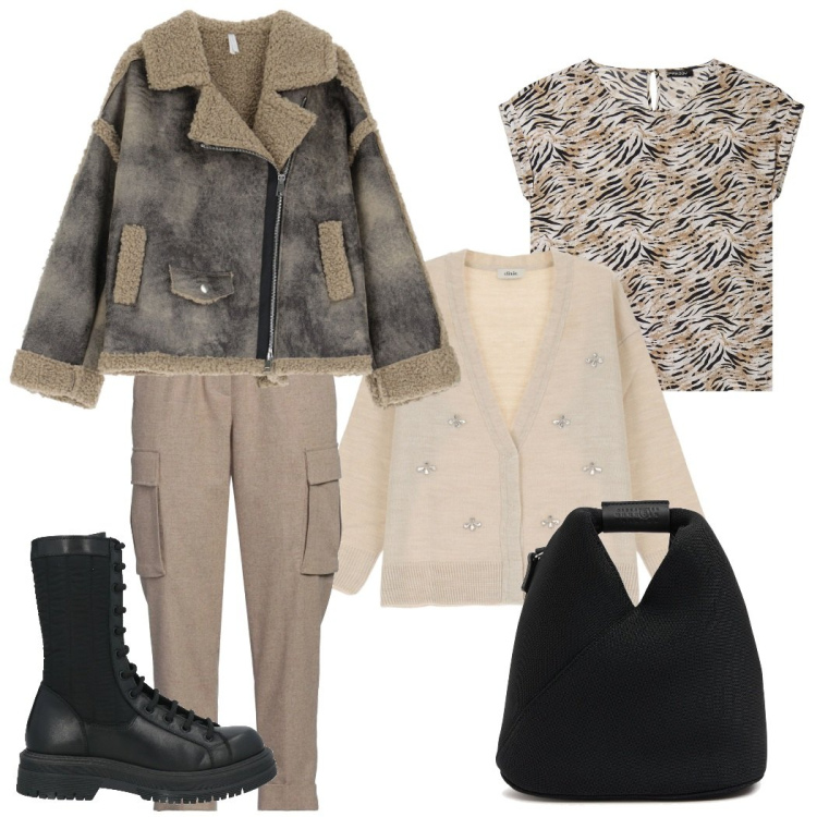 Outfit donna - confort in the city. Stile Casual per Tutti i giorni. Abbinamento con anfibi, pantaloni cargo, blazer, t-shirt, cardigans, borse a tracolla.