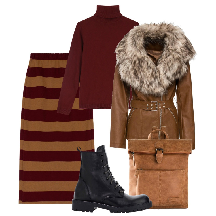 Outfit donna - Con gli anfibi. Stile Urban per Tutti i giorni. Abbinamento con zaini, blazer, gonne longuette, maglieria, stivaletti.