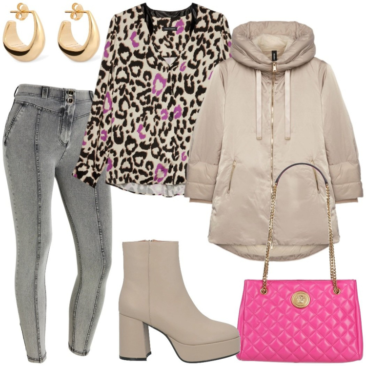 Outfit donna - Da mattina a sera. Stile Urban per Tutti i giorni. Abbinamento con stivaletti, borse a mano, jeggings, camicie, piumini, orecchini.