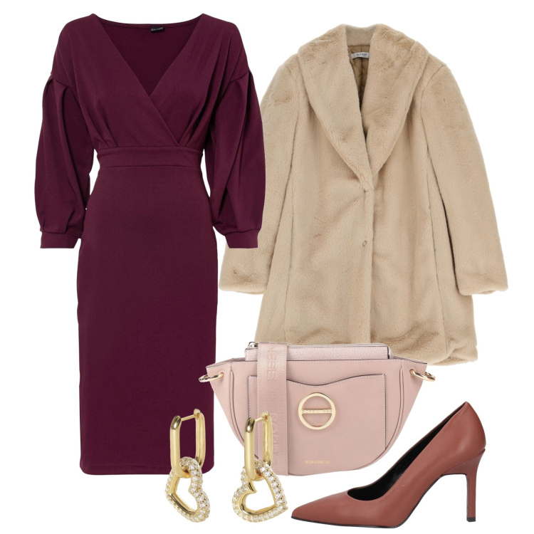 Outfit donna - Magenta per la cerimonia. Stile Chic per Cerimonia. Abbinamento con vestiti, décolleté, borse a tracolla, cappotti, orecchini.