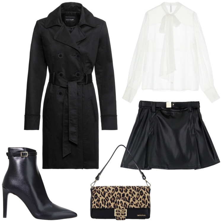 Outfit donna - Seducente semplicità. Stile Sexy per Serata fuori. Abbinamento con trench, minigonne, camicie, stivaletti, borse a spalla.