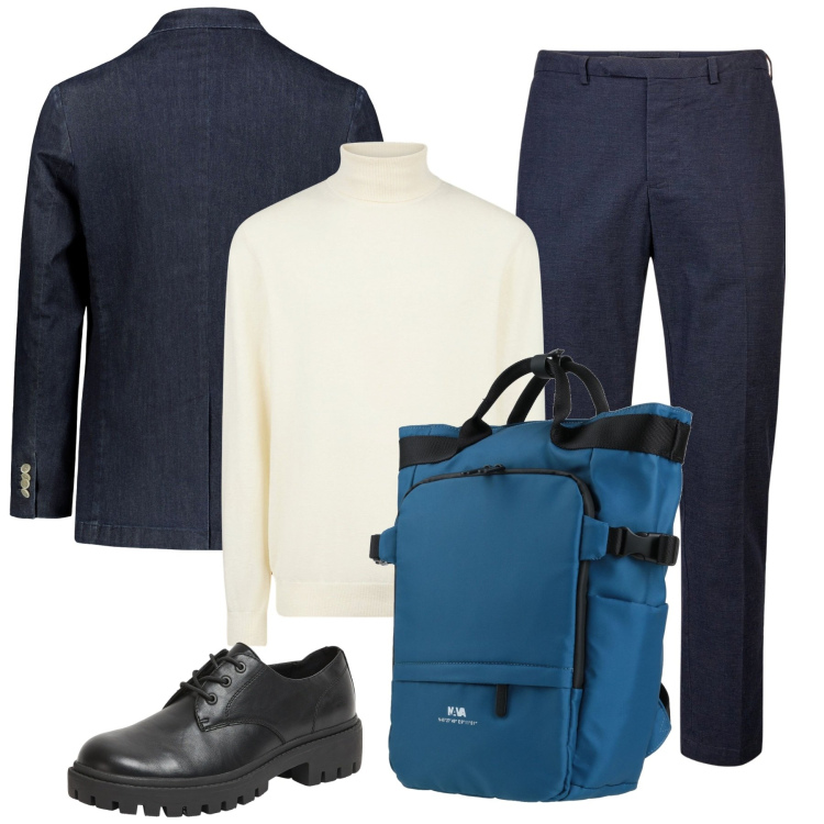 Outfit uomo - Total look #2044518. Stile Business/Elegante per Ufficio. Abbinamento con borse sportive, scarpe stringate, pantaloni, maglieria, giacche.