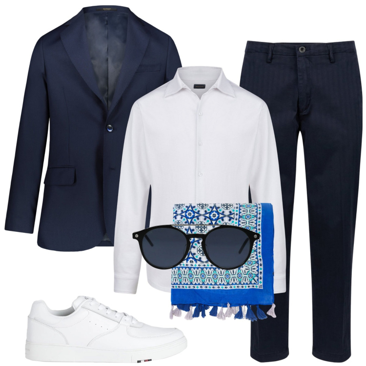 Outfit uomo - Total look #2044523. Stile Business/Elegante per Cerimonia. Abbinamento con occhiali da sole, sneakers, sciarpe, pantaloni, giacche, polo.