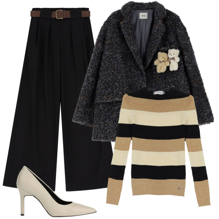 Outfit donna - Total look #2044607-2. Stile Casual chic per Ufficio. Abbinamento con décolleté, pullovers, pantaloni a palazzo, blazer.