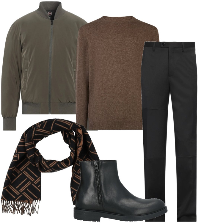 Outfit uomo - Color fango. Stile Business/Elegante per Serata speciale. Abbinamento con pantaloni, piumini, sciarpe, stivali e stivaletti, maglieria.
