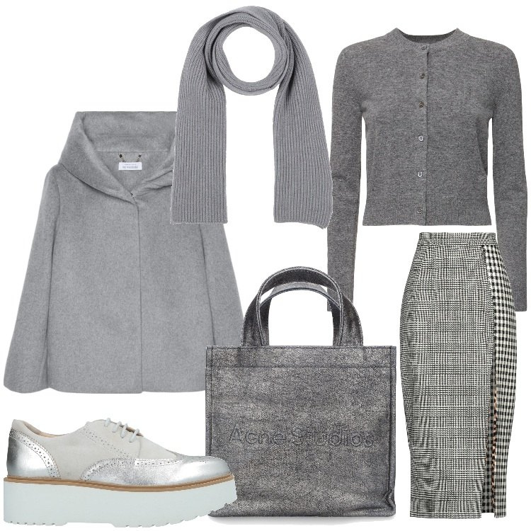 Outfit donna - Come una sirena. Stile Casual chic per Ufficio. Abbinamento con scarpe stringate, sciarpe, gonne longuette, cappe, shopping bag, cardigans.