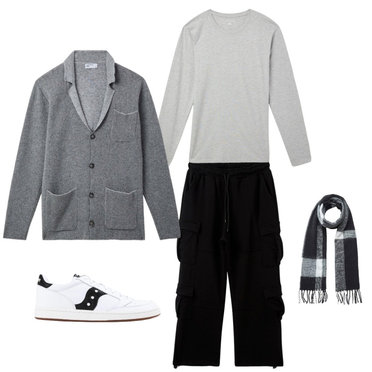 Outfit uomo - Comodo con stile. Stile Casual per Tutti i giorni. Abbinamento con sneakers, giacche, pantaloni cargo, sciarpe, t-shirt.