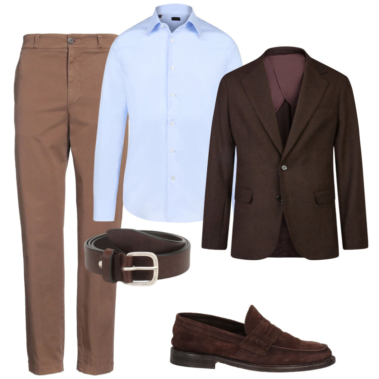 Outfit uomo - Aperitivo. Stile Business/Elegante per Serata speciale. Abbinamento con scarpe stringate, pantaloni chino, cinture, giacche, camicie.