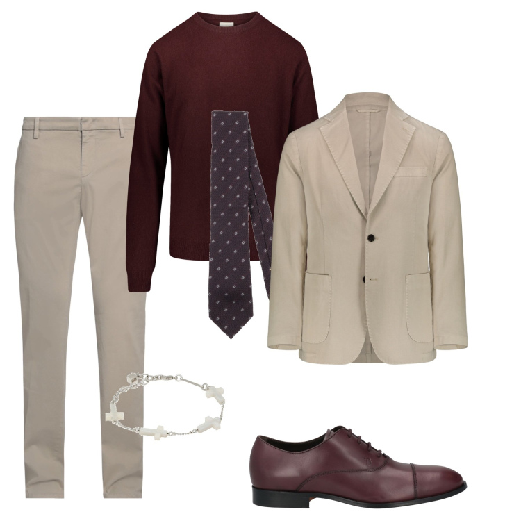 Outfit uomo - Elegantemente estroso. Stile Business/Elegante per Serata speciale. Abbinamento con pantaloni chino, scarpe stringate, cravatte, braccialetti, maglieria, giacche.