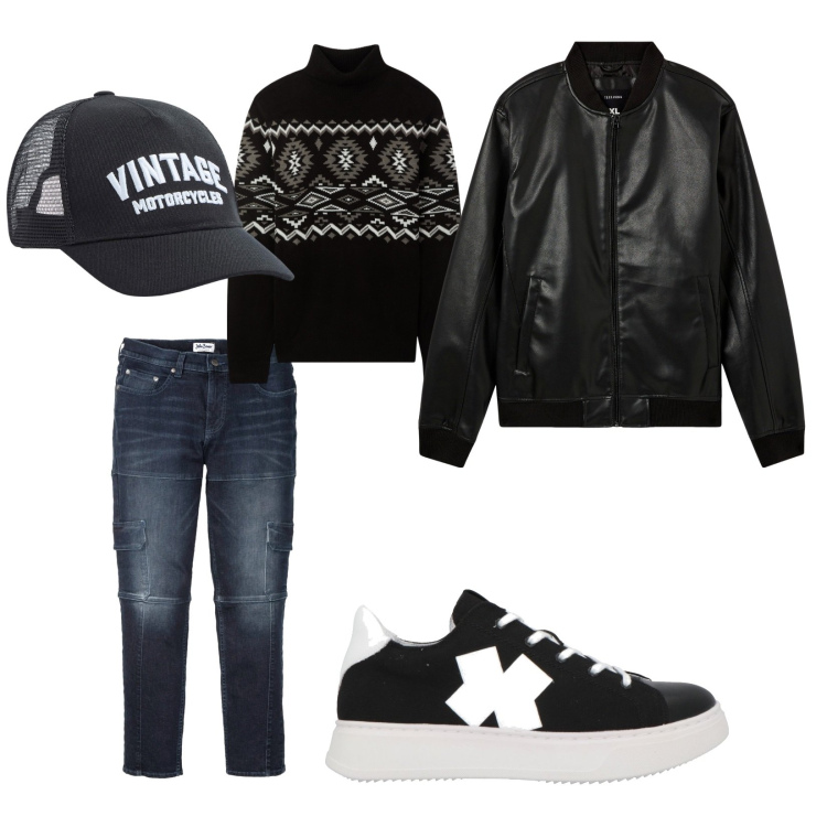 Outfit uomo - Un berretto sportivo. per Tutti i giorni. Abbinamento con jeans slim fit, sneakers, cappelli, bomber, maglieria.