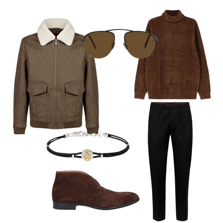 Outfit uomo - Prendo la macchina. per Ufficio. Abbinamento con occhiali da sole, stivali e stivaletti, braccialetti, maglieria, giacche, pantaloni.