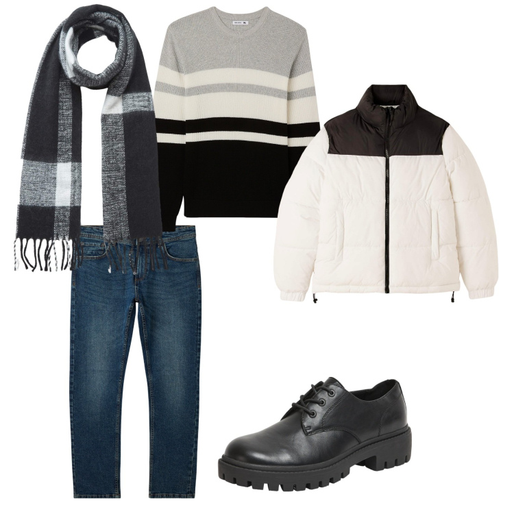 Outfit uomo - Ci vediamo domani. per Tutti i giorni. Abbinamento con jeans, maglieria, piumini, sciarpe, scarpe stringate.