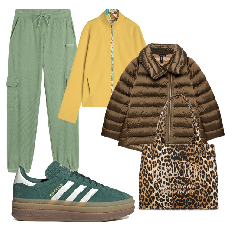 Outfit donna - Total look #2044780. Stile Sporty chic per Tutti i giorni. Abbinamento con felpe, pantaloni sportivi, sneakers, shopping bag, piumini.
