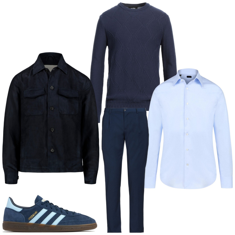 Outfit uomo - In blu. Stile Casual per Tutti i giorni. Abbinamento con pullovers, pantaloni, camicie, giacche, sneakers.