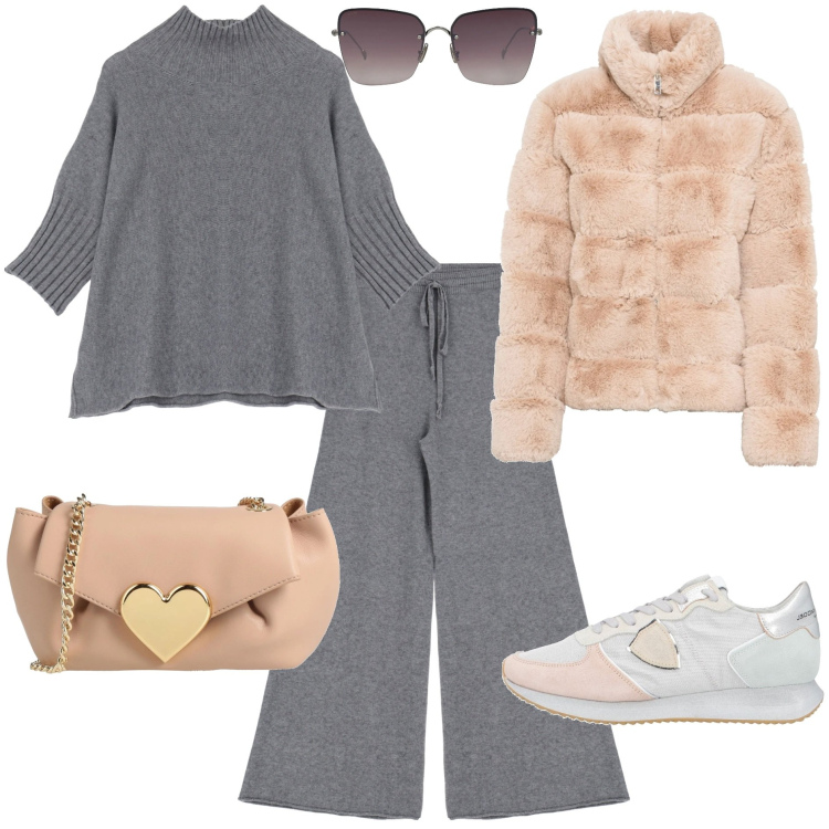 Outfit donna - Pantaloni palazzo j\'adore - @jsabelle. Stile Sporty chic per Tutti i giorni. Abbinamento con ecopellicce, sneakers, borse a tracolla, occhiali da sole, pantaloni, maglieria.
