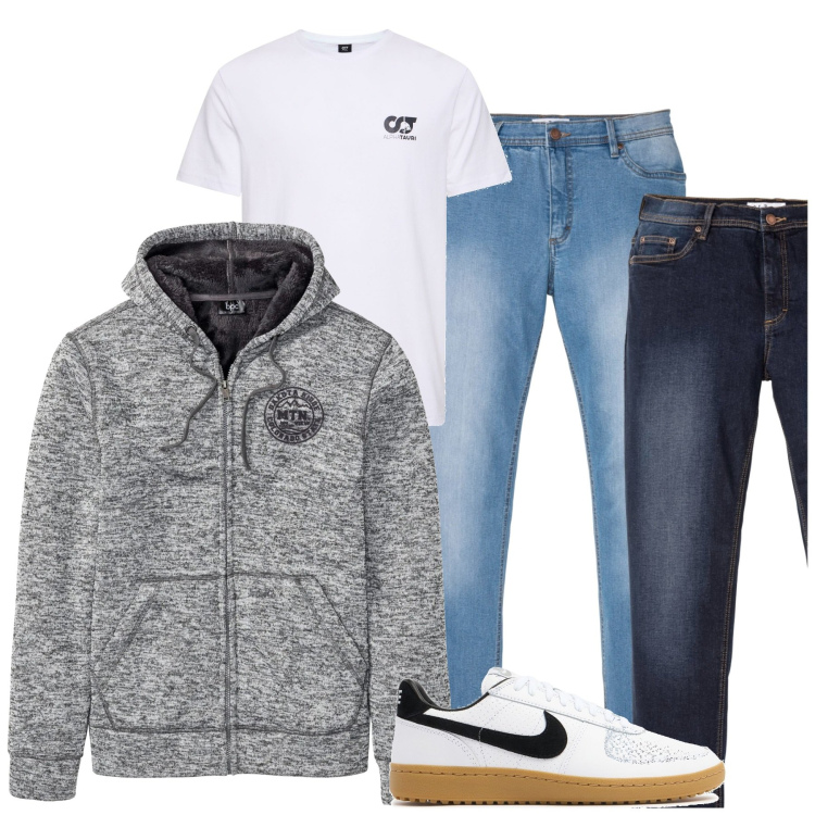 Outfit uomo - City. Stile Casual per Tutti i giorni. Abbinamento con jeans dritti, giacche, t-shirt, sneakers.