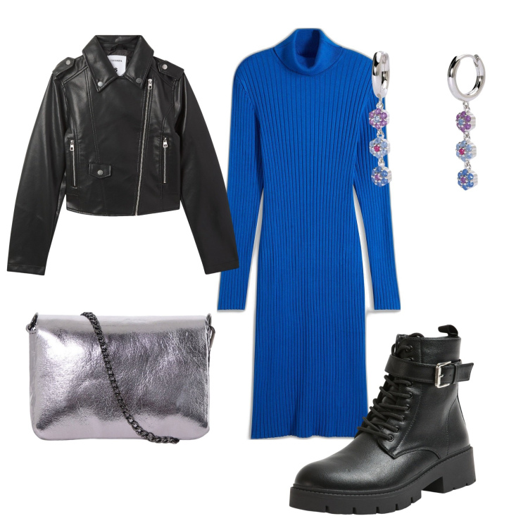 Outfit donna - rock night. Stile Rock per Serata fuori. look ideale per Tall. Abbinamento con vestiti, giacche, anfibi, orecchini, pochette.
