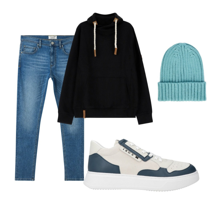 Outfit uomo - Total look #2044854. Stile Casual per Tutti i giorni. Abbinamento con sneakers, jeans slim fit, felpe con cappuccio, berretti.