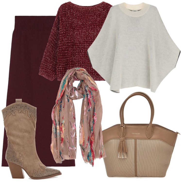 Outfit donna - La gonna midi. Stile Basic per Tutti i giorni. Abbinamento con maglieria, gonne longuette, cappotti, foulard, stivali, borse tote.