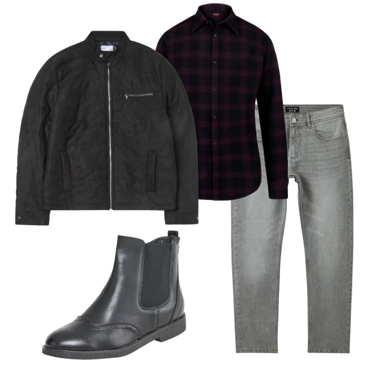 Outfit uomo - Total look #2044859. Stile Biker Rock per Tutti i giorni. Abbinamento con stivali e stivaletti, jeans, giacche, camicie.