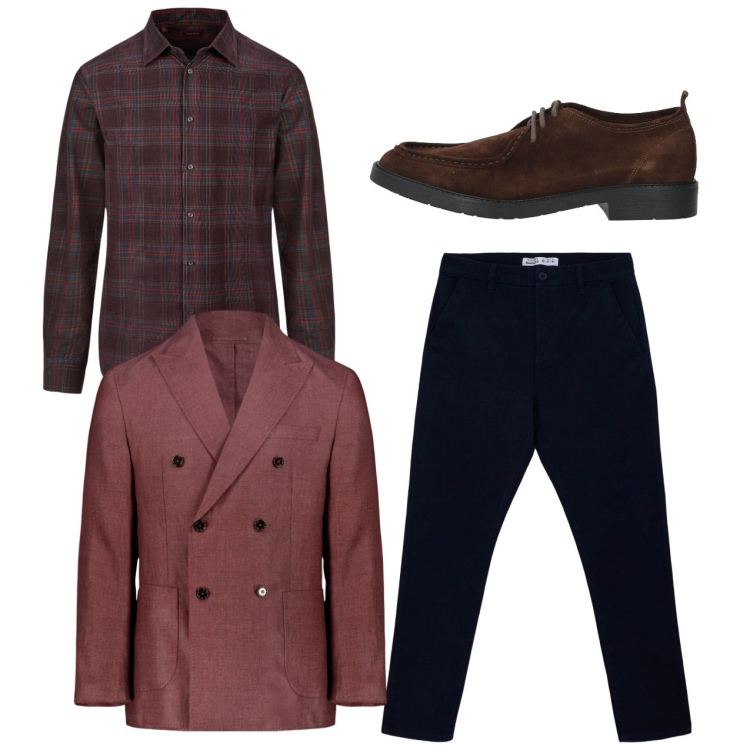 Outfit uomo - Doppiopetto. Stile Business/Elegante per Serata speciale. Abbinamento con scarpe stringate, pantaloni chino, camicie, giacche.