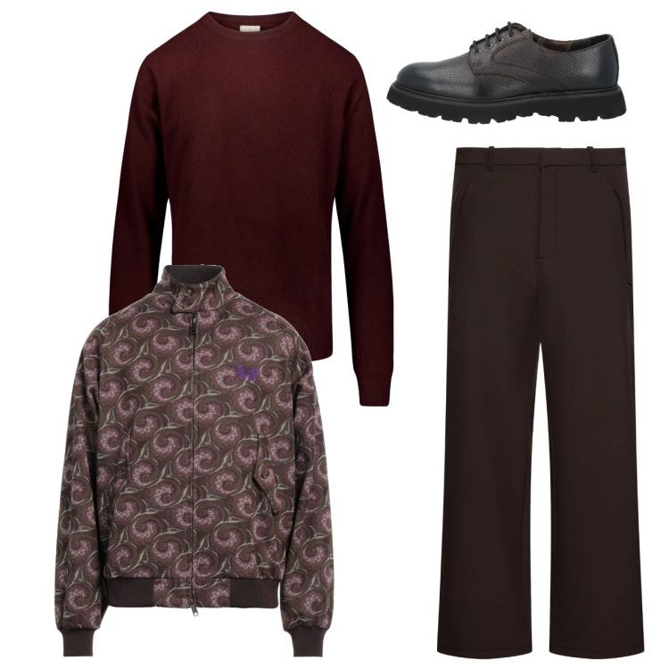 Outfit uomo - Il bomber originale. Stile Trendy per Serata speciale. Abbinamento con giacche, scarpe stringate, maglieria, pantaloni.