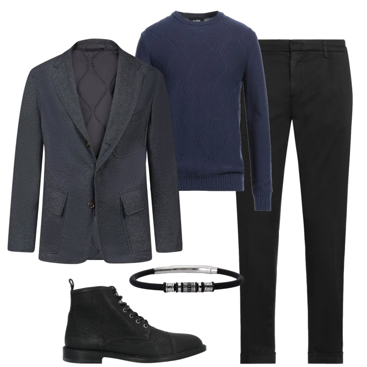 Outfit uomo - Il blazer passepartout. Stile Urban per Tutti i giorni. Abbinamento con pantaloni chino, stivali e stivaletti, pullovers, braccialetti, giacche.