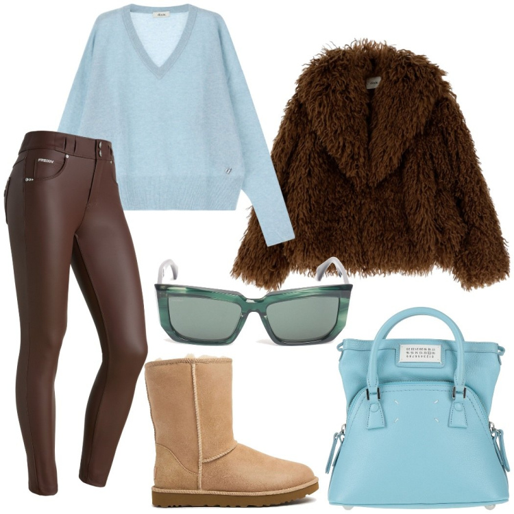 Outfit donna - Freddo non ti temo. Stile Casual chic per Tutti i giorni. Abbinamento con borse a mano, pantaloni skinny, cappotti, pullovers, stivali, occhiali da sole.