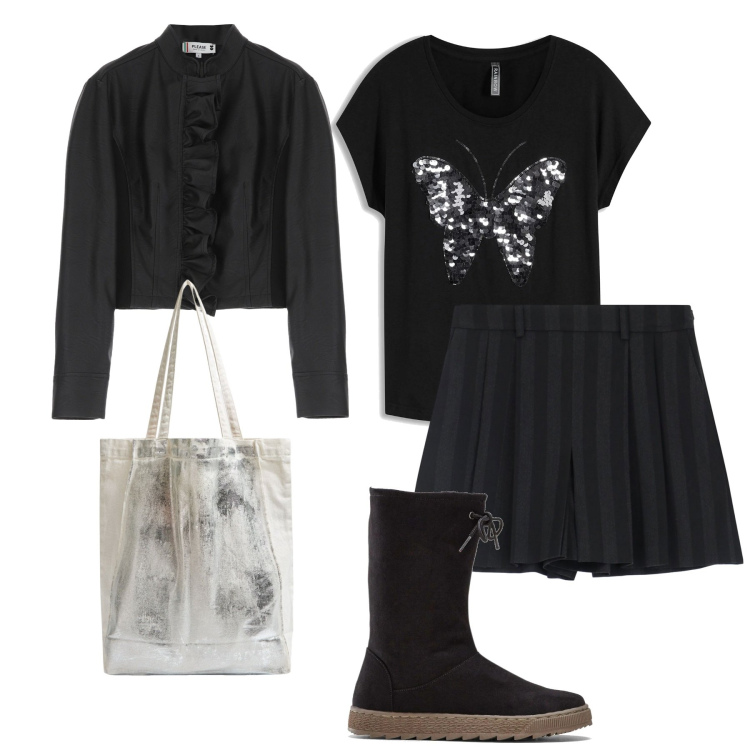 Outfit donna - Butterfly. Stile Casual per Scuola/Università. Abbinamento con maglieria, stivali, shopping bag, giacche, gonne.