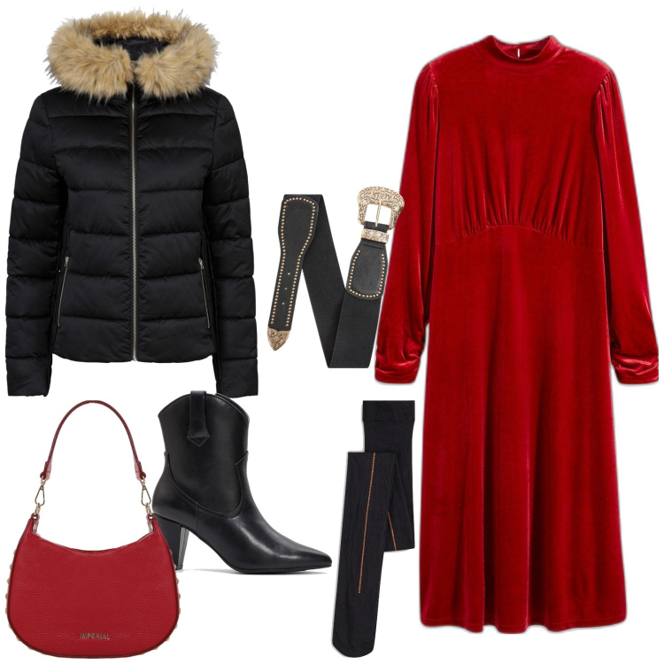 Outfit donna - Total look #2044899. Stile Romantica per Tutti i giorni. Abbinamento con vestiti midi/longuette, giacche, collant, stivaletti texani, cinture, borse a spalla.