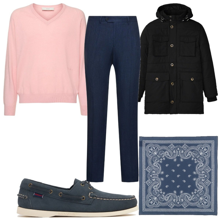 Outfit uomo - Total look #2044921. Stile Trendy per Tutti i giorni. Abbinamento con parka, sciarpe, scarpe stringate, pantaloni, pullovers.