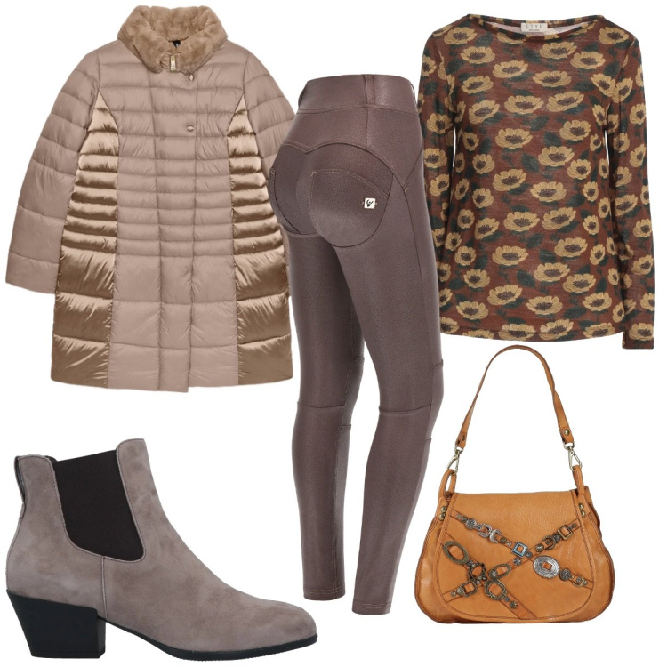 Outfit donna - Freddo non ti temo: inverno trendy. Stile Trendy per Tutti i giorni. Abbinamento con stivaletti chelsea, pullovers, borse a spalla, pantaloni skinny, piumini.