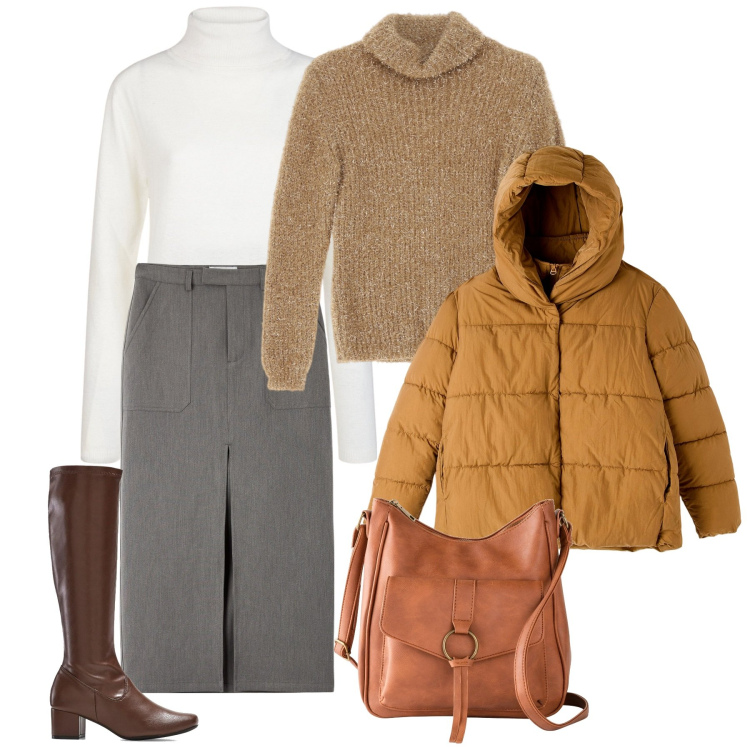 Outfit donna - Freddo non ti temo - @marystyle. Stile Bon Ton per Tutti i giorni. Abbinamento con stivali, borse a tracolla, piumini, gonne lunghe, maglieria, maglieria.