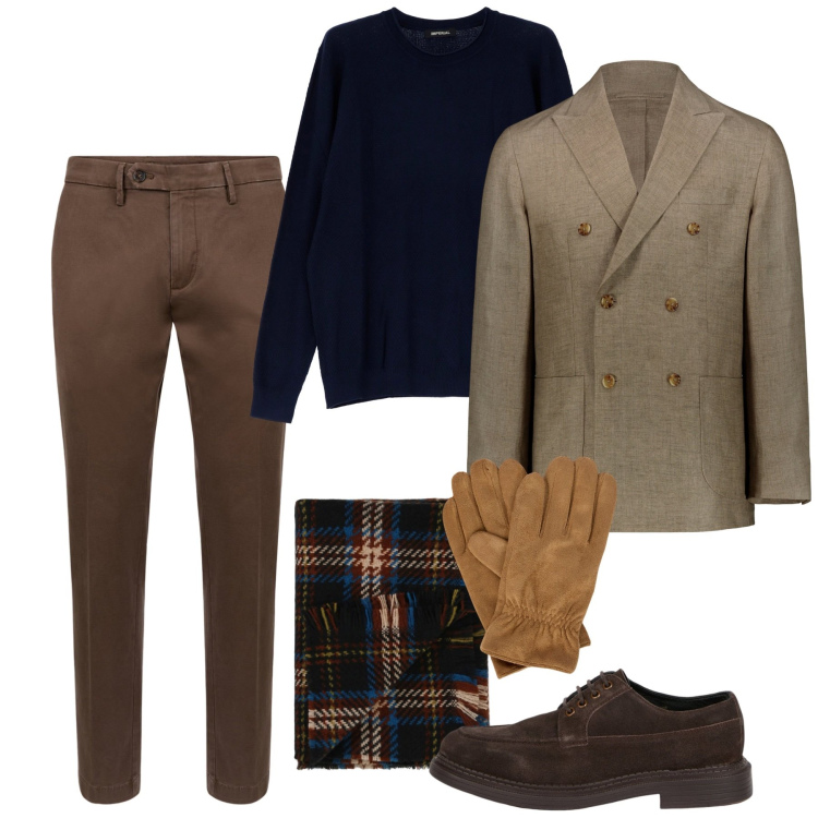 Outfit uomo - Accessori invernali. Stile Casual per Tutti i giorni. Abbinamento con sciarpe, maglieria, scarpe stringate, pantaloni chino, giacche, guanti.