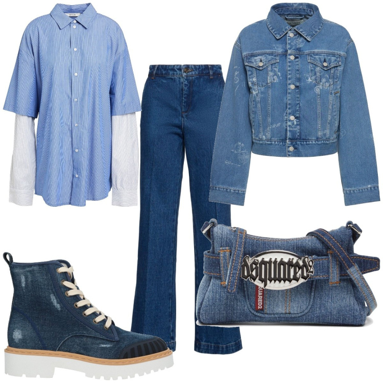 Outfit donna - Total look #2045124. per Tutti i giorni. Abbinamento con stivaletti, camicie, pochette, blazer, jeans.