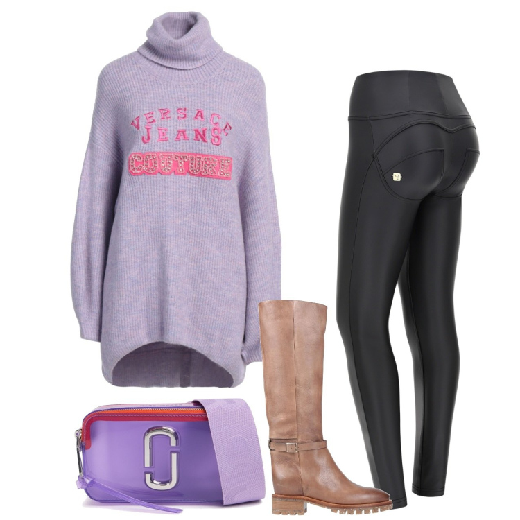 Outfit donna - Skinny. Stile Urban per Tutti i giorni. Abbinamento con stivali, maglieria, pantaloni skinny, borse a spalla.