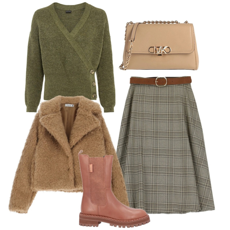 Outfit donna - Lo scaldacuore. Stile Bon Ton per Tutti i giorni. Abbinamento con maglieria, stivaletti, borse a tracolla, blazer, gonne.