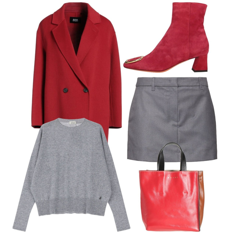 Outfit donna - La mini grigia. Stile Chic per Tutti i giorni. Abbinamento con cappotti, borse a mano, stivaletti, pullovers, minigonne.