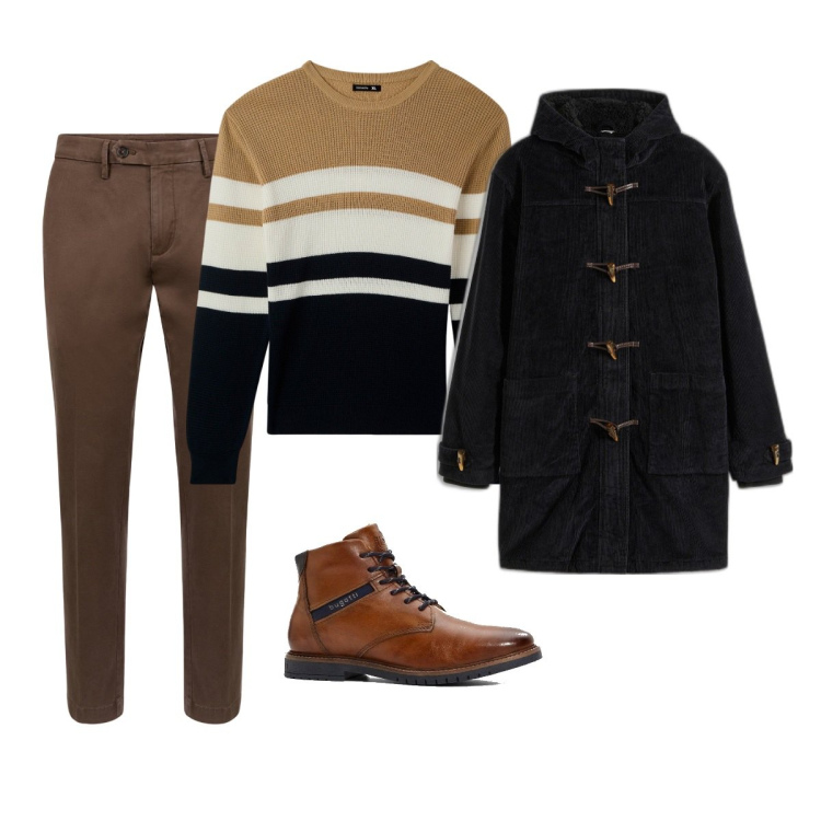 Outfit uomo - Total look #2045237. Stile Business/Elegante per Tutti i giorni. Abbinamento con montgomery, stivali e stivaletti, maglieria, pantaloni chino.