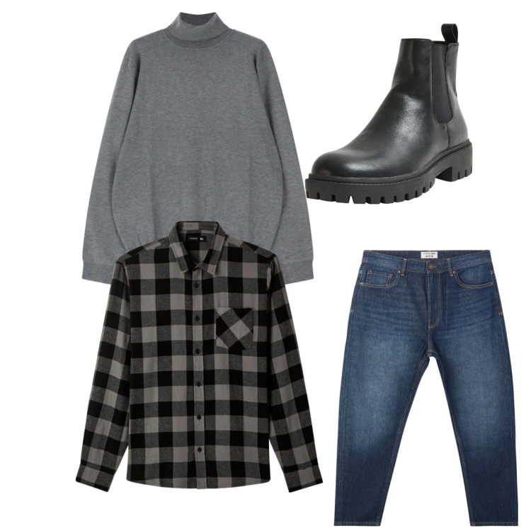Outfit uomo - Camicia a quadri. Stile Casual per Tutti i giorni. Abbinamento con jeans, stivali e stivaletti, camicie, maglieria.
