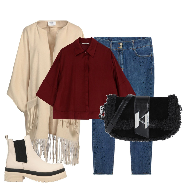 Outfit donna - Camicia rossa. Stile Casual per Tutti i giorni. Abbinamento con stivaletti, borse a spalla, cardigans, jeans skinny, camicie.