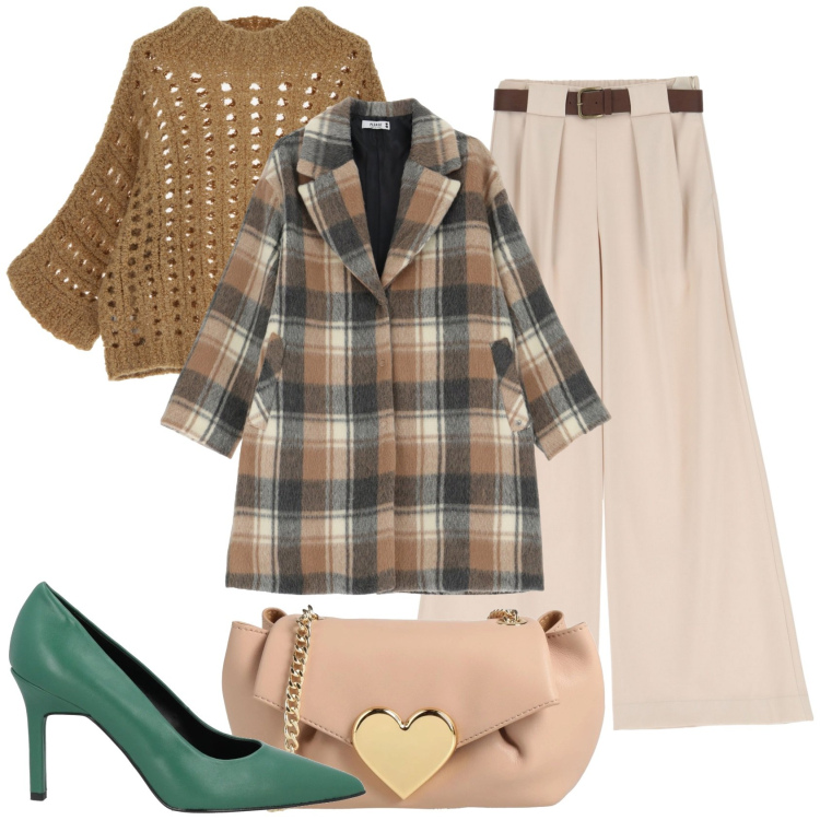 Outfit donna - Tacchi e panta palazzo. Stile Bon Ton per Tutti i giorni. Abbinamento con décolleté, borse a tracolla, cappotti, pullovers, pantaloni a palazzo.